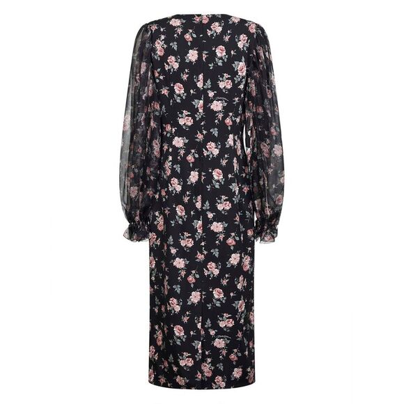 Dolce & Gabbana Women Black Vintage Rose Printed Charmeuse Midi Dress - Picture 2 of 3